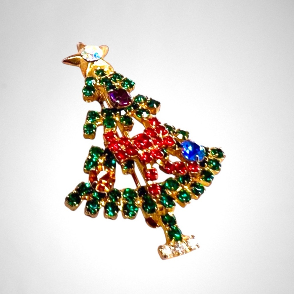 Vintage Rhinestone Christmas Tree Brooch - Picture 2 of 4
